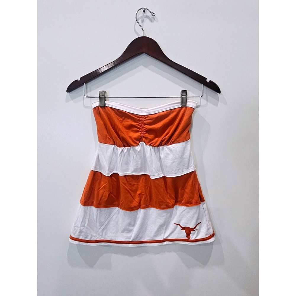 Klutch Texas Longhorns Tube Top Women Medium Orange White NEW Tiered Ruffle UT